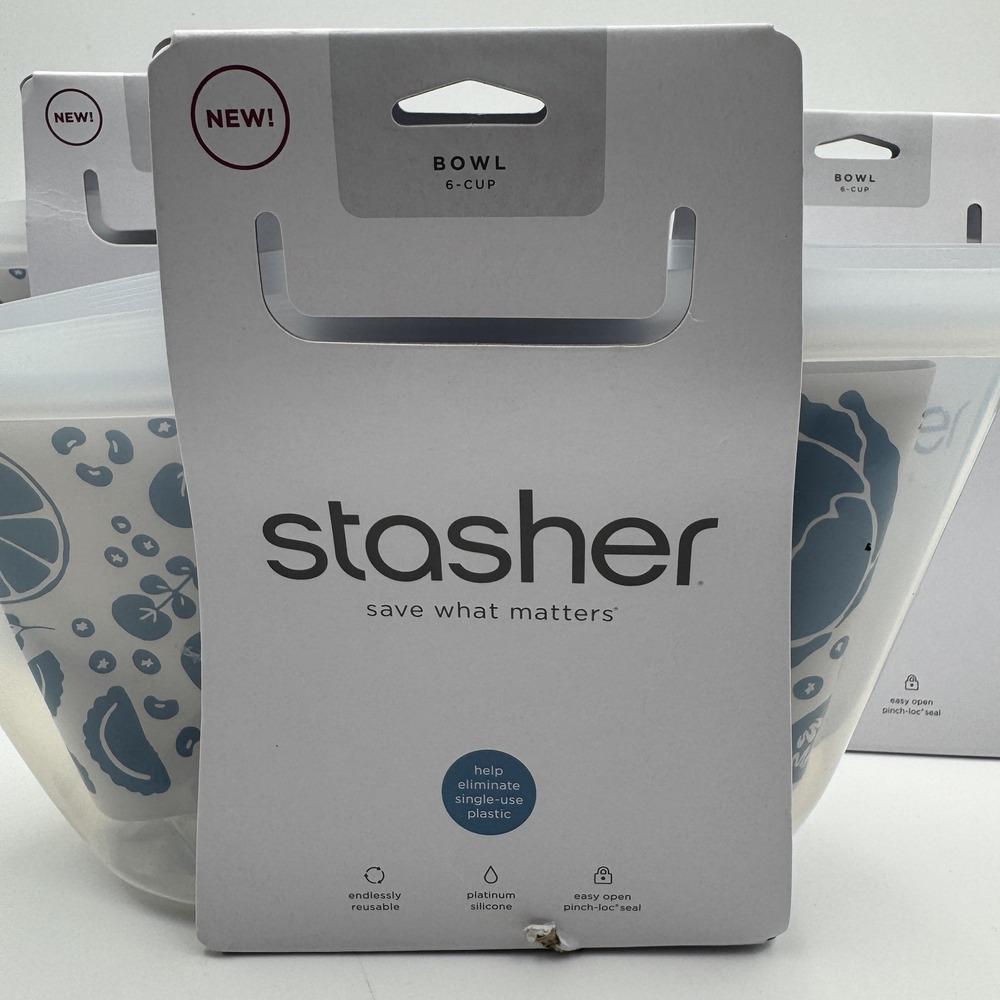 Stasher Bowl 6-Cup Reusable Platinum Silicone Food Storage Pinch-Loc Seal NEW